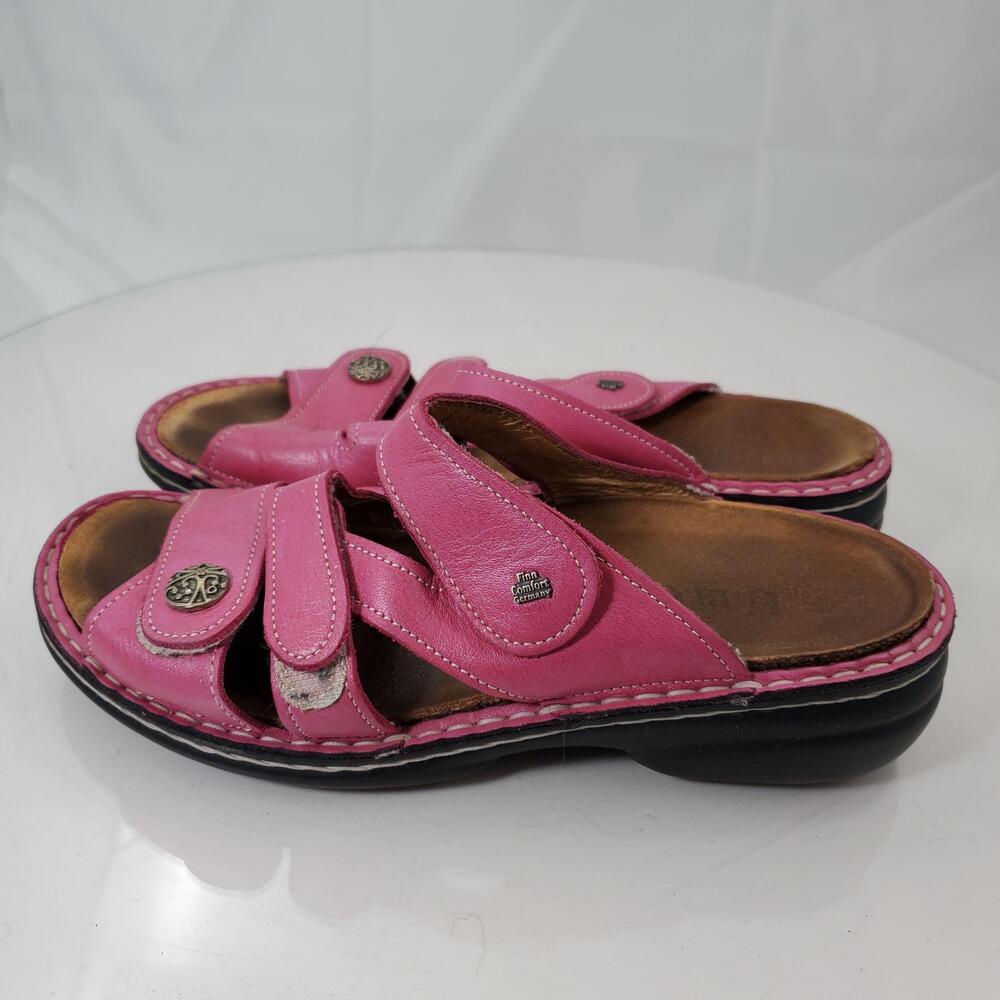 Finn Comfort Gomera Sandals Women 6.5 37 Pink Leather Slides Wedges